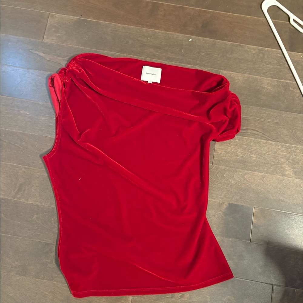 Reformation Vibrant Red Off-Shoulder Blouse